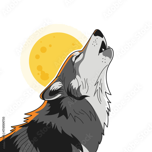 Illustration of a Gray Wolf Howling at the Moon.