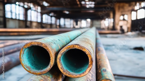 Corroded Copper Pipes Showing Green Patina in Industrial Setting