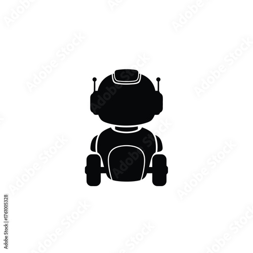 Black silhouette of a small wheeled robot with antennae