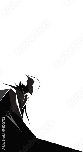Monochrome Silhouette of a Cloaked Figure in Shadow.
