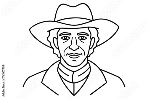 Cowboy Line Art Portrait - Minimalist Western Cowboy Drawing vector