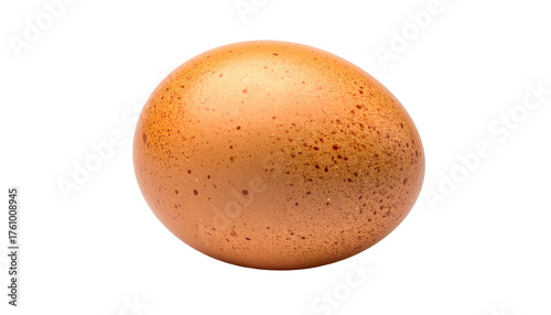 Close-up of a single brown egg with speckled shell against a black background