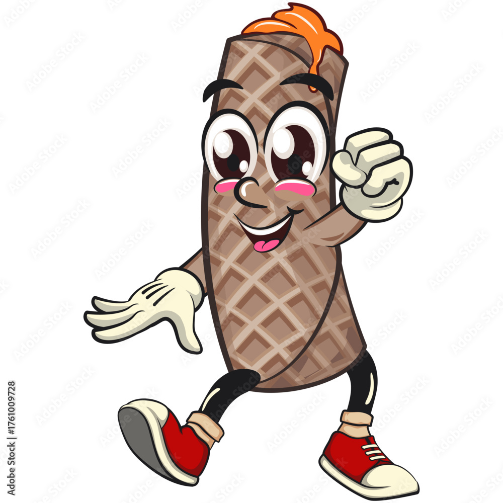 Obraz premium funny cute wafer stick biscuit mascot character cartoon vector excited by punching upwards, illustration for dessert and bakery design, work of hand drawn