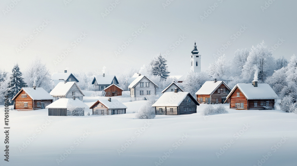 Fototapeta premium Winter wonderland christmas village snowy landscape scenic viewpoint seasonal charm