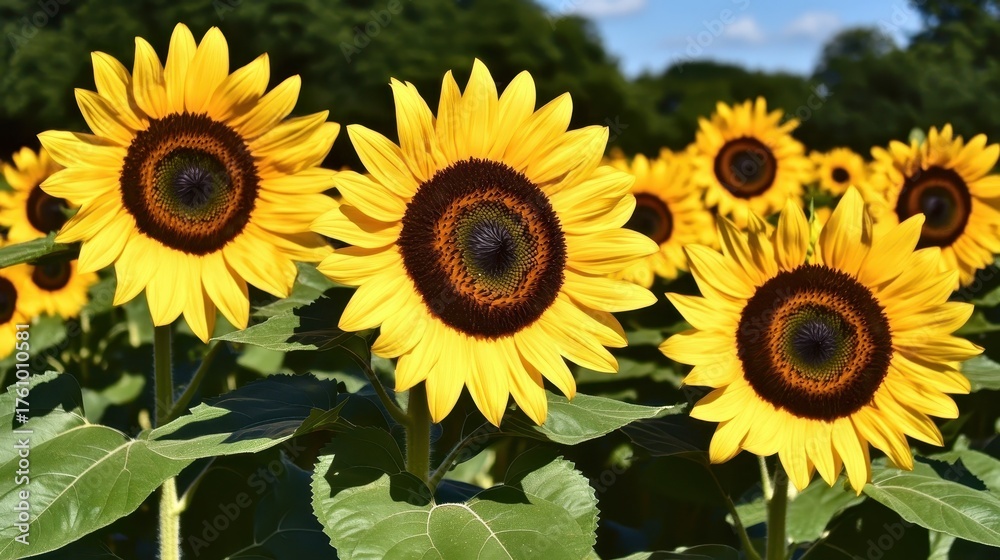 Obraz premium Vibrant yellow sunflowers blooming in a sunny field