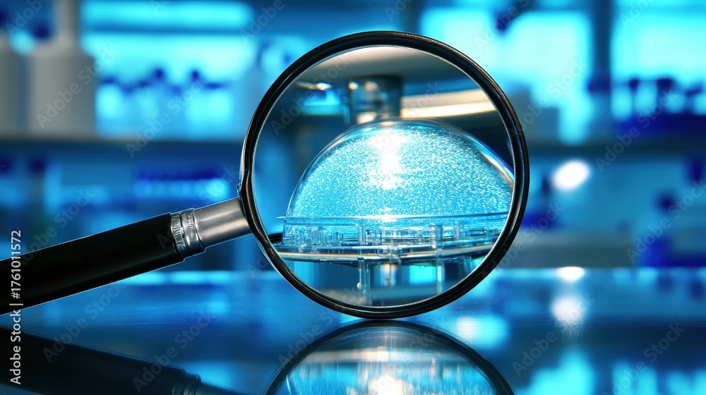© Ainmanation - Magnifying glass examining petri dish with culture in laboratory
