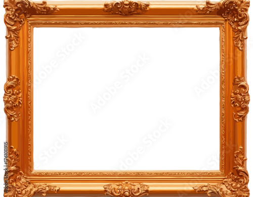 Ornate golden picture frame with blank white space for artwork  