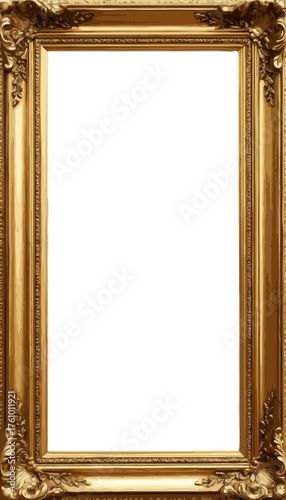 Ornate gold picture frame with empty space for artwork display  