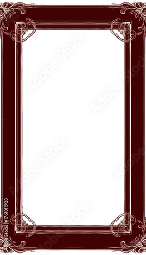 Vintage maroon picture frame with intricate ornate design  