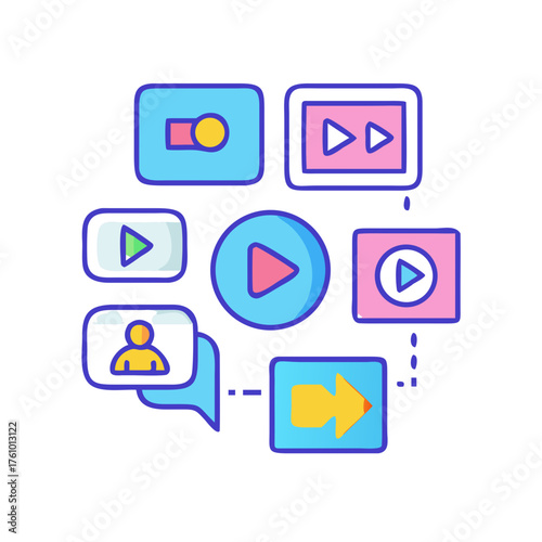 modern animated style icons for video content plat