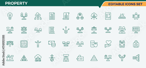 Property vector line icon set. Includes symbols for house, building, estate, skyscraper and more. Apartment related icon set. Outline icons in linear style. Editable vector illustration.
