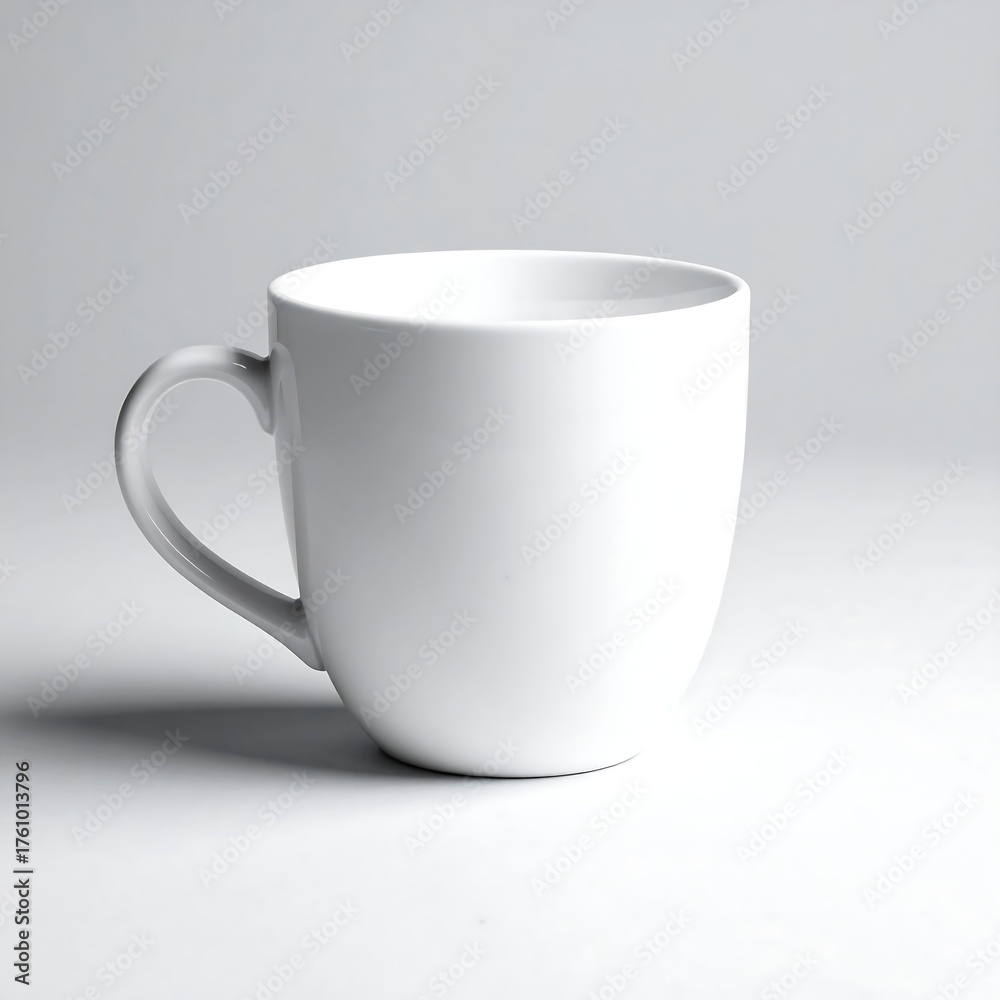 Obraz premium A plain, ceramic mug with a handle, set against a soft gray background