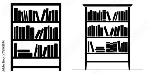 Organized bookshelf with stacked and upright books vector illustration — perfect for library, education, and reading-related designs.
