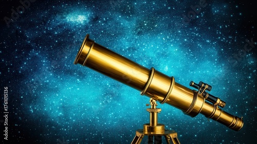 Polished brass telescope pointing towards the star filled sky