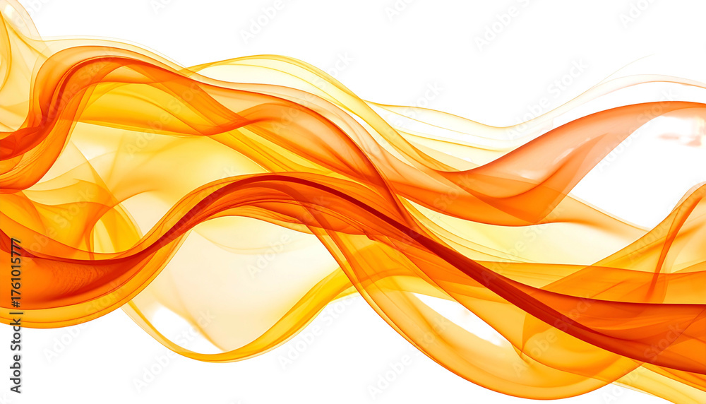 Naklejka premium Abstract flowing, vibrant orange and yellow smoke-like swirls on a transparent backdrop