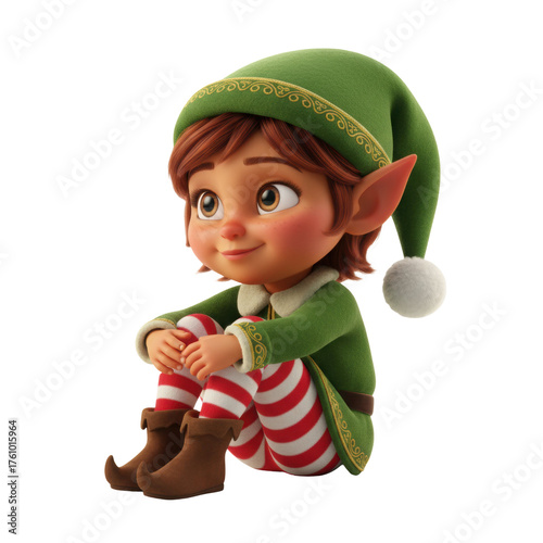 Adorable Christmas elf sitting sweetly with a hopeful glance, bringing festive cheer and holiday magic to your seasonal projects and designs