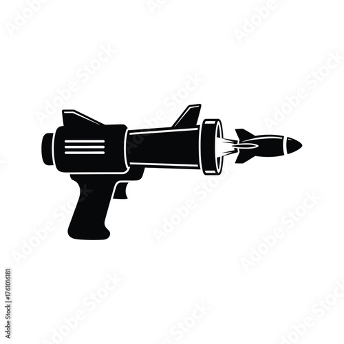Black silhouette of ray gun firing rocket vector