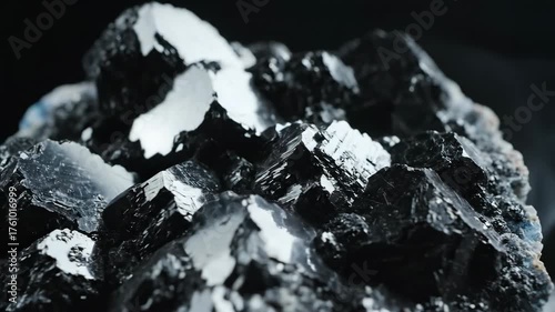 Closeup of a Hematite Mineral Specimen - A close-up video showcases a cluster of dark, metallic hematite crystals.