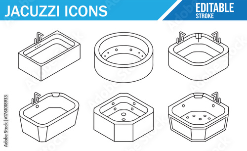 Line Art Jacuzzi and Whirlpool Icons – Editable Vector Design