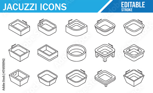 Vector Outline Hot Tub Icons – Spa Relaxation Symbol Pack