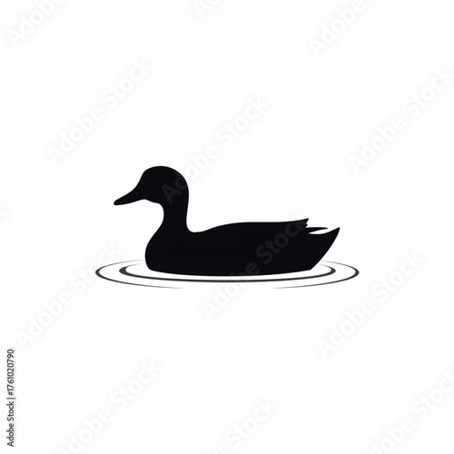 Minimal Duck Silhouette Floating on Water Black and White Water Bird