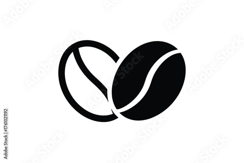 Simple black and white icon of two coffee beans