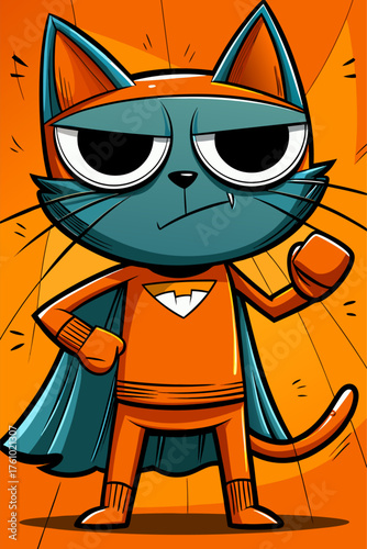 Playful Cartoon Cat Superhero Illustration with Vibrant Colors