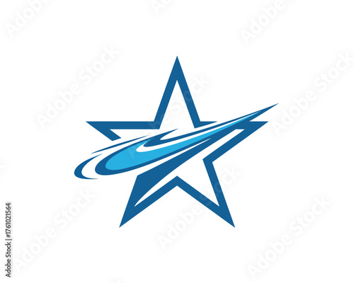 Abstract blue starburst with swirling energy trails on white background