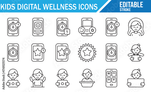 Mobile Safety for Children – Clean Line Art Icon Collection