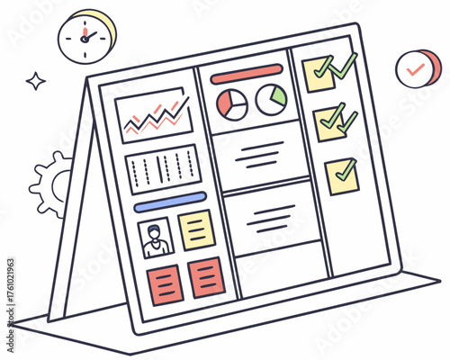 Project management board with charts and tasks