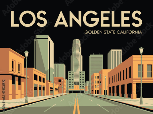Los Angeles Skyline A Vector Illustration Depicting the City's Iconic Landmarks and Golden State Charm