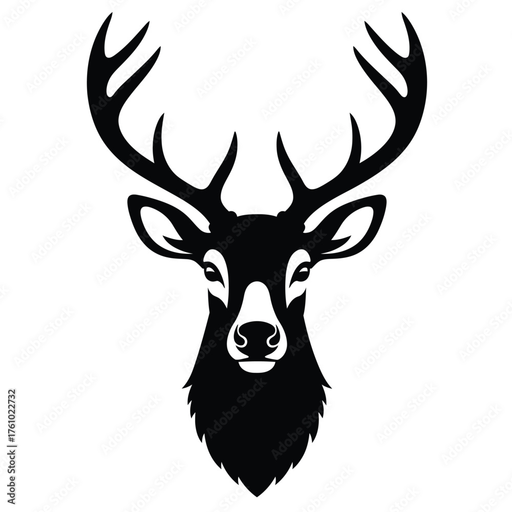 Naklejka premium Black silhouette stag head with large antlers deer