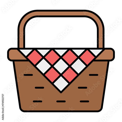Picnic Basket Icon – Flat Vector Illustration of Outdoor Picnic Concept