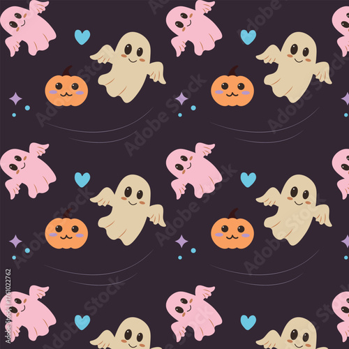 seamless pattern with pumpkins and ghosts