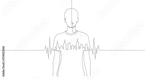 Abstract vector illustration of human silhouette with sound wave emanating