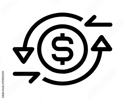 Dollar currency exchange icon with circular arrows