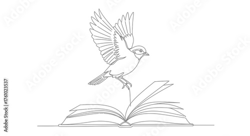Elegant vector illustration of a bird taking flight from an open book symbolizing knowledge and freedom