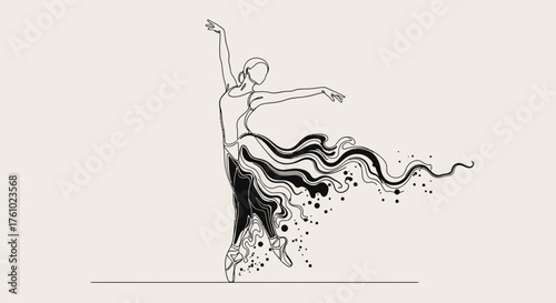 Elegant dancer in flowing dress artistic vector illustration