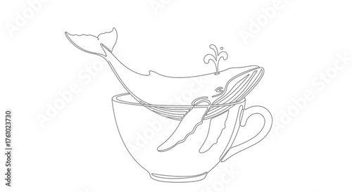Whimsical whale illustration adorning a coffee cup vector graphic scalable artwork eps
