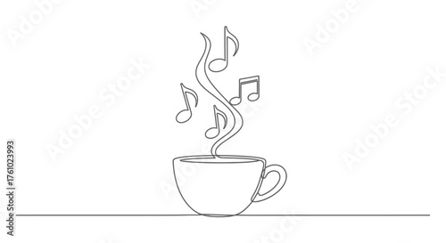 Vector coffee cup with musical notes steam illustration scalable eps icon for music lovers