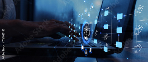 Wallpaper Mural Ai Futuristic holographic interface of a file manager, folder structure with documents and data scanning, digital document storage software, cloud database, search and manage documents, paperless Torontodigital.ca