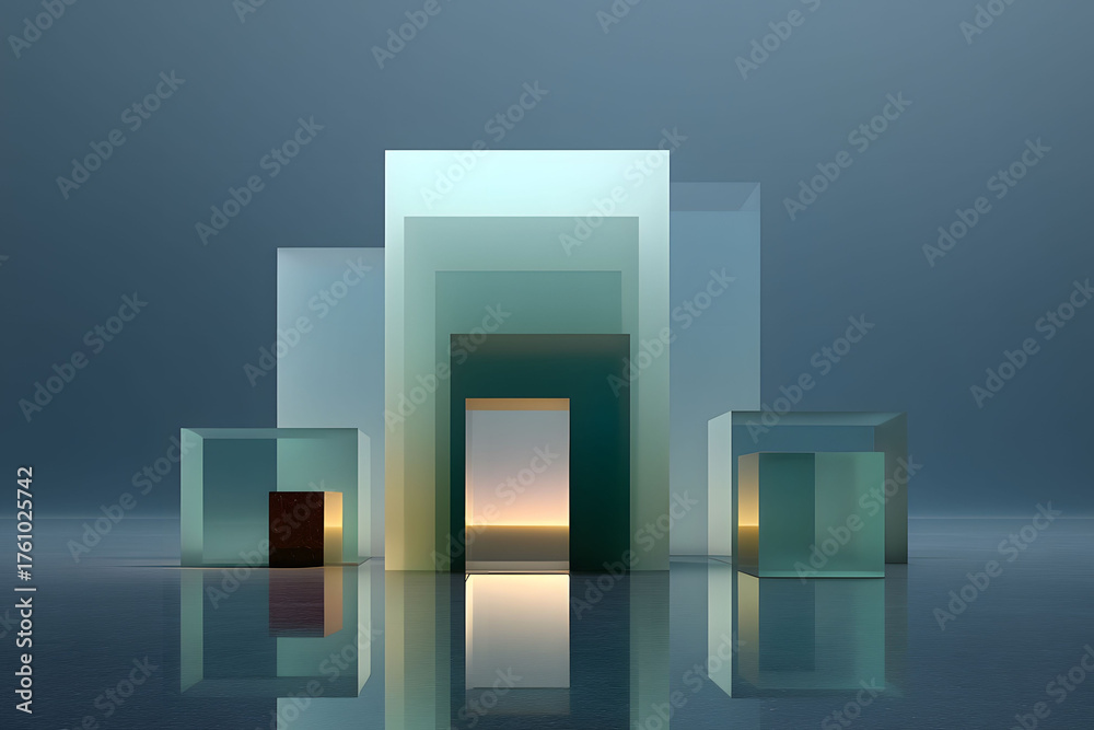 Fototapeta premium Futuristic Geometric Structures with Minimalist Architectural Design and Ambient Lighting