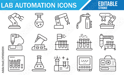 Modern Laboratory Robotics Icons — Devices, Racks, and Instruments