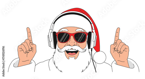 Groovy Santa Claus with Headphones and Shades, Festive Holiday Fun, Perfect for Christmas Parties and Seasonal Promotions, Cheerful and Modern