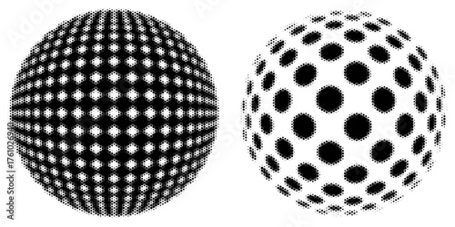Black disco ball set. Collection of wireframe spheres in different angles. Grid globe or planet bundle. Outline mirrorball element pack for poster, banner, music cover, party. Vector illustration