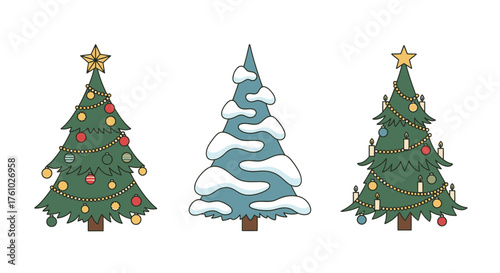 Festive Christmas tree collection brings holiday cheer, with ornaments, snow and candles for warm wishes and seasonal celebrations in December