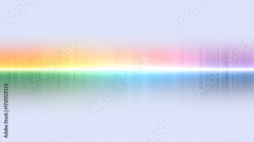 Bright horizontal rainbow spectrum with central white light and subtle reflection on a pale blue-white background , vibrant and dynamic design.