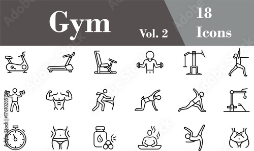 Gym Fitness Workout Exercise Strength Training Health Bodybuilding Cardio Wellness Outline Icon Set Vol. 2