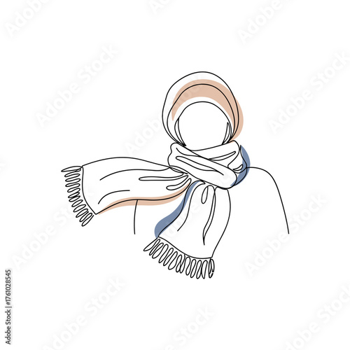Outline of a person wearing a scarf in wind with concept of winter weather  