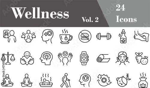 Wellness Health Fitness Lifestyle Relaxation Mindfulness Spa Therapy Care Outline Icon Set Vol. 2